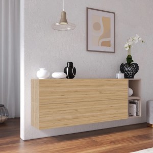 Vista ambientata Madia sospesa reversibile in legno con 2 ante e 2 vani 166x58h colore "rovere cadiz - cashmere" modello Modula Totò Piccinni