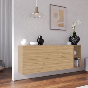 Vista ambientata Madia sospesa reversibile in legno con 2 ante e 2 vani 166x58h colore "rovere cadiz - rovere mercure" modello Modula Totò Piccinni