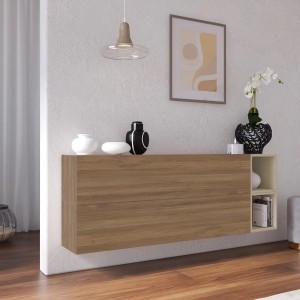 Vista ambientata Madia sospesa reversibile in legno con 2 ante e 2 vani 166x58h colore "rovere mercure - argilla" modello Modula Totò Piccinni