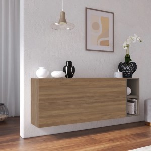 Vista ambientata Madia sospesa reversibile in legno con 2 ante e 2 vani 166x58h colore "rovere mercure - bronzo" modello Modula Totò Piccinni