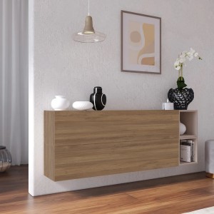 Vista ambientata Madia sospesa reversibile in legno con 2 ante e 2 vani 166x58h colore "rovere mercure - cashmere" modello Modula Totò Piccinni