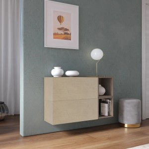 Vista ambientata Madia sospesa reversibile in legno con 2 ante e 2 vani 97x58h colore "argilla - bronzo" modello Modula Totò Piccinni