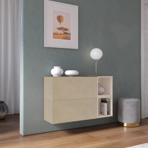 Vista ambientata Madia sospesa reversibile in legno con 2 ante e 2 vani 97x58h colore "argilla - cashmere" modello Modula Totò Piccinni