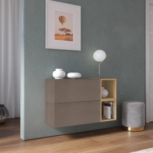 Vista ambientata Madia sospesa reversibile in legno con 2 ante e 2 vani 97x58h colore "bronzo - rovere cadiz" modello Modula Totò Piccinni