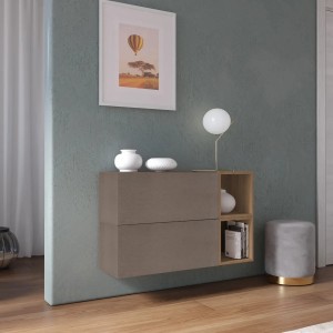 Vista ambientata Madia sospesa reversibile in legno con 2 ante e 2 vani 97x58h colore "bronzo - rovere mercure" modello Modula Totò Piccinni