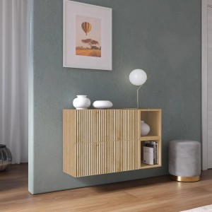 Vista ambientata Madia sospesa reversibile in legno con 2 ante e 2 vani 97x58h colore "cannettato rovere cadiz" modello Modula Totò Piccinni