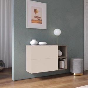 Vista ambientata Madia sospesa reversibile in legno con 2 ante e 2 vani 97x58h colore "cashmere - bronzo" modello Modula Totò Piccinni