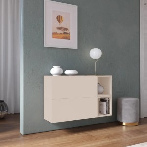 Vista ambientata Madia sospesa reversibile in legno con 2 ante e 2 vani 97x58h colore "cashmere" modello Modula Totò Piccinni