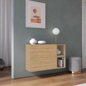 Vista ambientata Madia sospesa reversibile in legno con 2 ante e 2 vani 97x58h colore "rovere cadiz - argilla" modello Modula Totò Piccinni