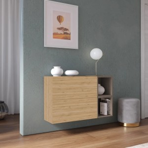 Vista ambientata Madia sospesa reversibile in legno con 2 ante e 2 vani 97x58h colore "rovere cadiz - bronzo" modello Modula Totò Piccinni