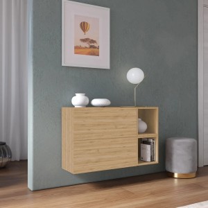 Vista ambientata Madia sospesa reversibile in legno con 2 ante e 2 vani 97x58h colore "rovere cadiz" modello Modula Totò Piccinni