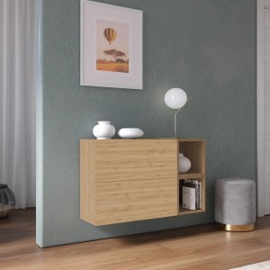 Vista ambientata Madia sospesa reversibile in legno con 2 ante e 2 vani 97x58h colore "rovere cadiz - rovere mercure" modello Modula Totò Piccinni