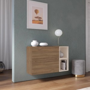 Vista ambientata Madia sospesa reversibile in legno con 2 ante e 2 vani 97x58h colore "rovere mercure - cashmere" modello Modula Totò Piccinni