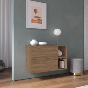 Vista ambientata Madia sospesa reversibile in legno con 2 ante e 2 vani 97x58h colore "rovere mercure" modello Modula Totò Piccinni