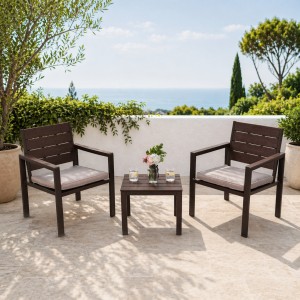 Set da Giardino 2 Poltrone e Tavolino in Metallo 3 Pezzi - HAITI