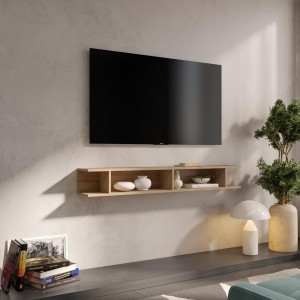 Vista ambientata Mensola reversibile in legno con vani a giorno colore rovere cadiz modello Modula Totò Piccinni