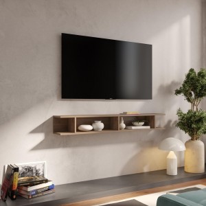 Vista ambientata Mensola reversibile in legno con vani a giorno colore Rovere Mercure modello Modula Totò Piccinni