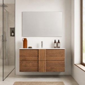 Vista ambientata Mobile Bagno sospeso 80cm con specchiera colore "rovere mercure" modello Juno Totò Piccinni