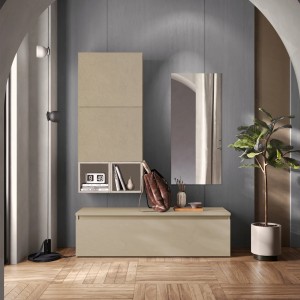 Vista ambientata Mobile ingresso in legno 138x185h colore "argilla - cashmere" modello Modula Totò Piccinni