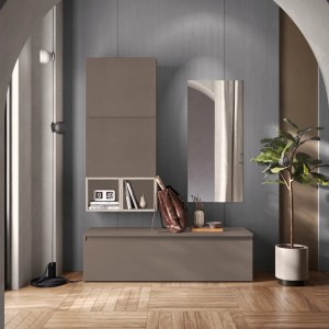 Vista ambientata Mobile ingresso in legno 138x185h colore "bronzo - cashmere" modello Modula Totò Piccinni