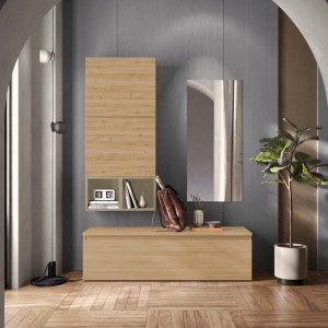 Vista ambientata Mobile ingresso in legno 138x185h colore "rovere cadiz - argilla" modello Modula Totò Piccinni