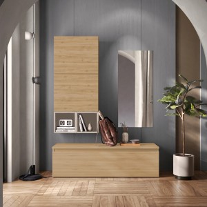 Vista ambientata Mobile ingresso in legno 138x185h colore "rovere cadiz - cashmenre" modello Modula Totò Piccinni
