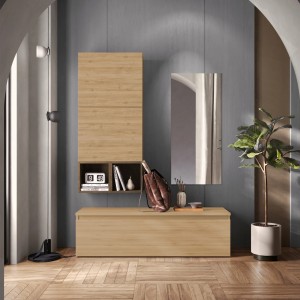 Vista ambientata Mobile ingresso in legno 138x185h colore "rovere cadiz - rovere mercure" modello Modula Totò Piccinni