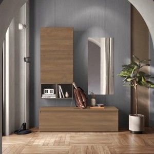 Vista ambientata Mobile ingresso in legno 138x185h colore "rovere mercure - bronzo" modello Modula Totò Piccinni