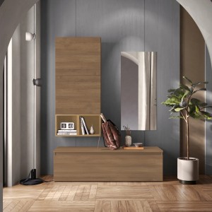Vista ambientata Mobile ingresso in legno 138x185h colore "rovere mercure - rovere cadiz" modello Modula Totò Piccinni