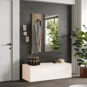 Vista ambientata Mobile ingresso in legno 138x165h colore "cashmere - rovere cadiz" modello Modula Totò Piccinni