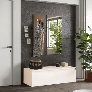 Vista ambientata Mobile ingresso in legno 138x165h colore "cashmere - rovere mercure" modello Modula Totò Piccinni