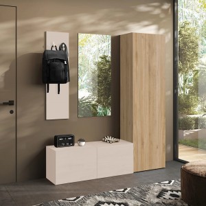 Vista ambientata Mobile Ingresso 165x186h in legno colore "cashmere - rovere cadiz" modello Modula Totò Piccinni
