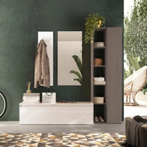Vista ambientata Mobile ingresso in legno 194x186h colore "cashmere - bronzo" modello Modula Totò Piccinni