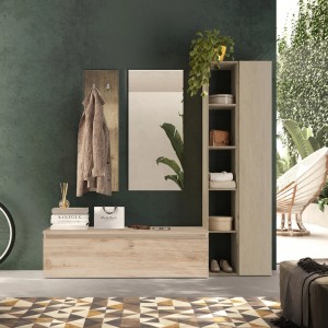 Vista ambientata Mobile ingresso in legno 194x186h colore "rovere cadiz - argilla" modello Modula Totò Piccinni