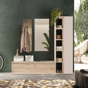 Vista ambientata Mobile ingresso in legno 194x186h colore "rovere cadiz - cashmere" modello Modula Totò Piccinni