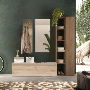 Vista ambientata Mobile ingresso in legno 194x186h colore "rovere cadiz - rovere mercure" modello Modula Totò Piccinni