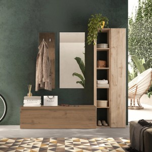 Vista ambientata Mobile ingresso in legno 194x186h colore "rovere mercure - rovere cadiz" modello Modula Totò Piccinni