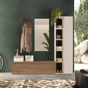 Vista ambientata Mobile ingresso in legno 194x186h colore "rovere mercure - cashmere" modello Modula Totò Piccinni