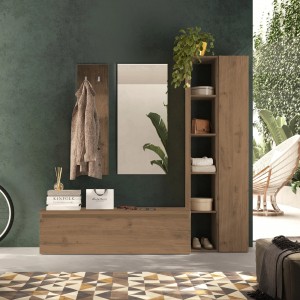 Vista ambientata Mobile ingresso in legno 194x186h colore "rovere mercure" modello Modula Totò Piccinni