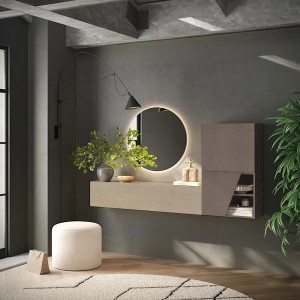 Vista ambientata Mobile ingresso reversibile in legno 193x30x100h colore "argilla - bronzo" modello Modula Totò Piccinni