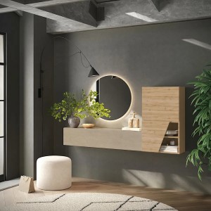 Vista ambientata Mobile ingresso reversibile in legno 193x30x100h colore "argilla - rovere cadiz" modello Modula Totò Piccinni