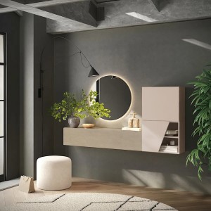 Vista ambientata Mobile ingresso reversibile in legno 193x30x100h colore "argilla - cashmere" modello Modula Totò Piccinni