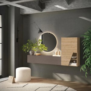 Vista ambientata Mobile ingresso reversibile in legno 193x30x100h colore "bronzo - rovere cadiz" modello Modula Totò Piccinni