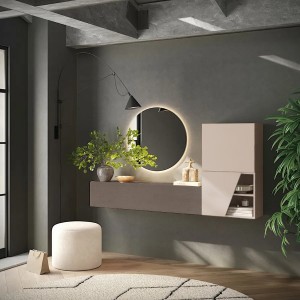 Vista ambientata Mobile ingresso reversibile in legno 193x30x100h colore "bronzo - cashmere" modello Modula Totò Piccinni