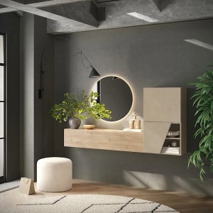 Vista ambientata Mobile ingresso reversibile in legno 193x30x100h colore "rovere cadiz - argilla" modello Modula Totò Piccinni