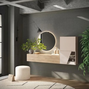 Vista ambientata Mobile ingresso reversibile in legno 193x30x100h colore "rovere cadiz - cashmenre" modello Modula Totò Piccinni