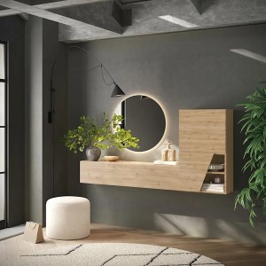 Vista ambientata Mobile ingresso reversibile in legno 193x30x100h colore "rovere cadiz" modello Modula Totò Piccinni