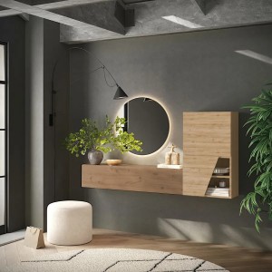 Vista ambientata Mobile ingresso reversibile in legno 193x30x100h colore "rovere mercure - rovere cadiz" modello Modula Totò Piccinni