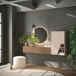 Vista ambientata Mobile ingresso reversibile in legno 193x30x100h colore "rovere mercure - cashmere" modello Modula Totò Piccinni