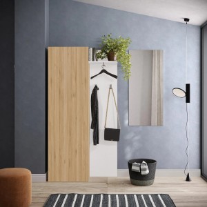 Vista ambientata Mobile Ingresso 95x186h in legno colore "rovere cadiz - bianco" modello Modula Totò Piccinni